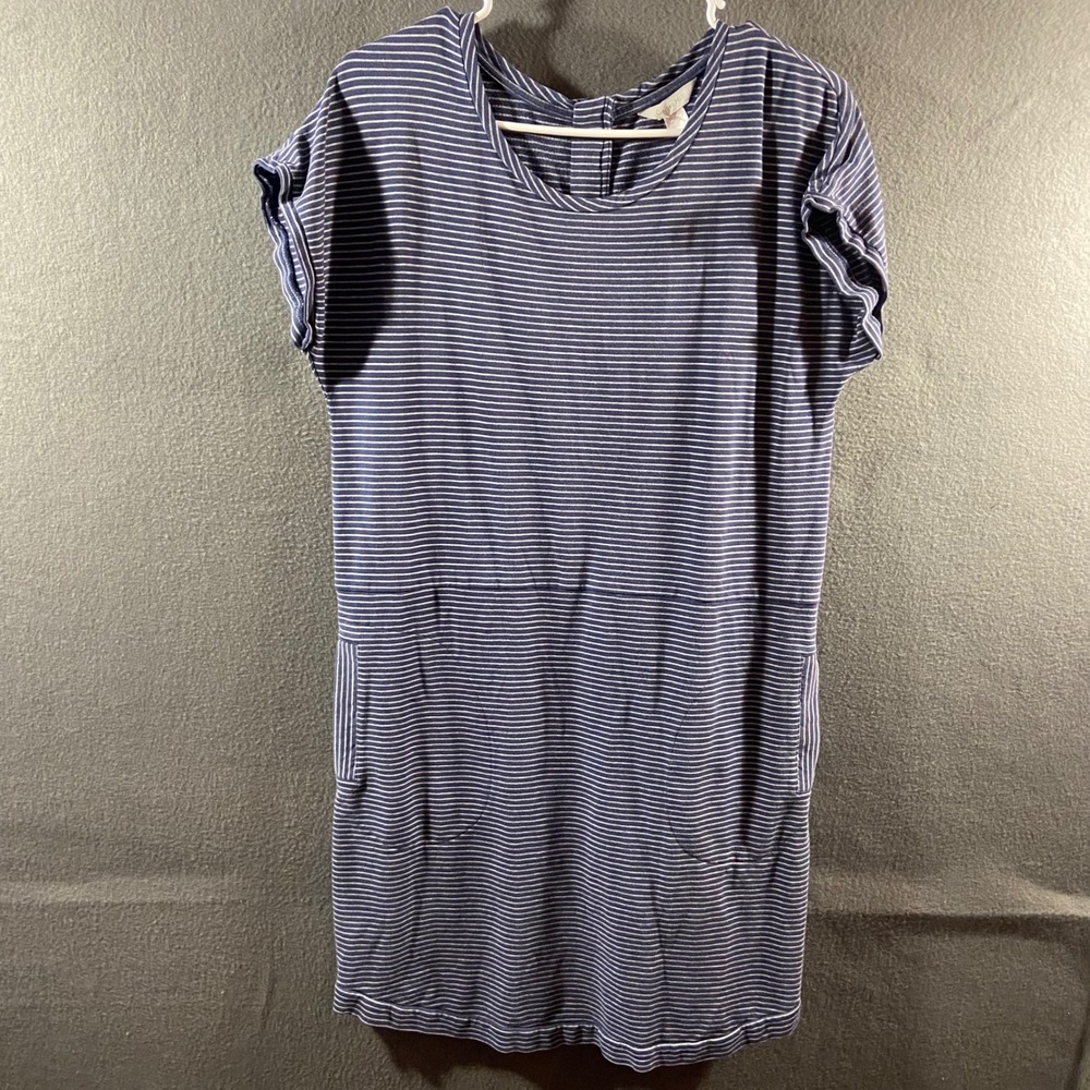 Garnet Hill Dress medium T Shirt Striped Cotton Modal Pockets Blue nautical